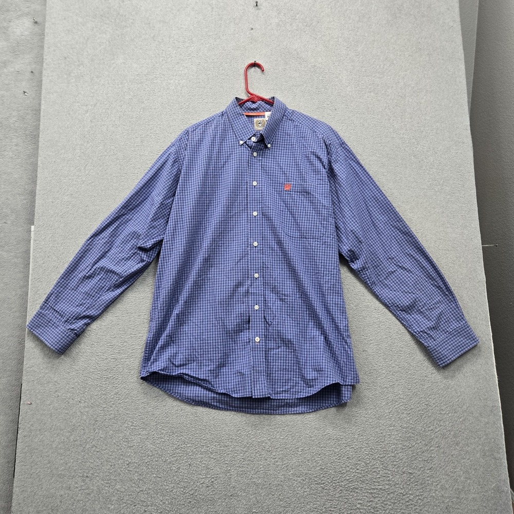 Cinch Men Button Up Shirt L Blue Embroidered Plaid Western Long Sleeve